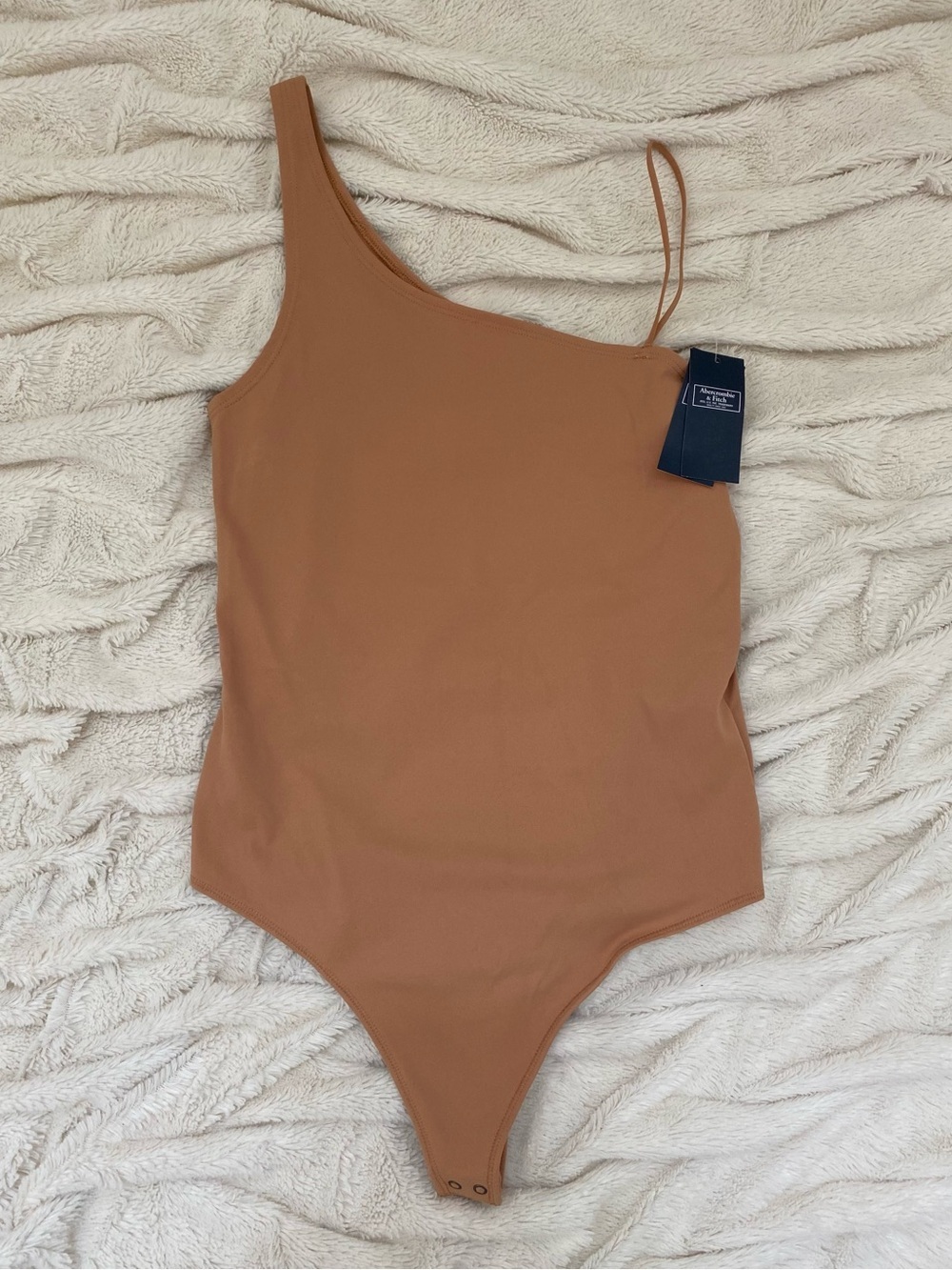 NWT Abercrombie & Fitch one-shoulder bodysuit‎ nude thong asymmetrical Sz S